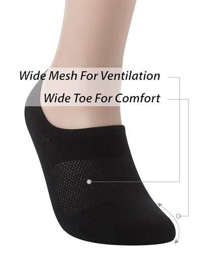 Pro Mountain Thin No Show Socks Men Seamless Wide Toe Box For Health Size L Black 6 Pack Liner Thin Footies Casual Sneakers Loafer Flats US Shoe 9-11