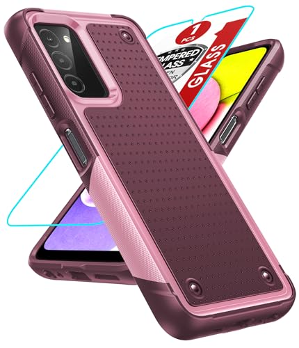 LeYi for Samsung Galaxy-A03S Phone Case: Dual-Layer Heavy Duty, Red Pink