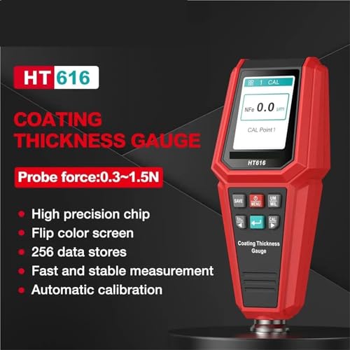 Medidor de espesor de pintura para automóvil HT616, calibrador digital de recubrimientos de 0 a 1500 μm con almacenamiento de datos de calibración por grupos miniatura 4