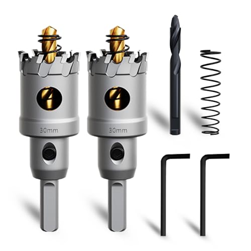 METOTY 30mm 2PCS Carbide Hole Saw Set,Heavy Duty Tungsten Carbide Tipped Hole Cutters Set with a nitrided Step Drill and L-flench, for Steel Iron,Aluminum,Stainless stell,Plastic​