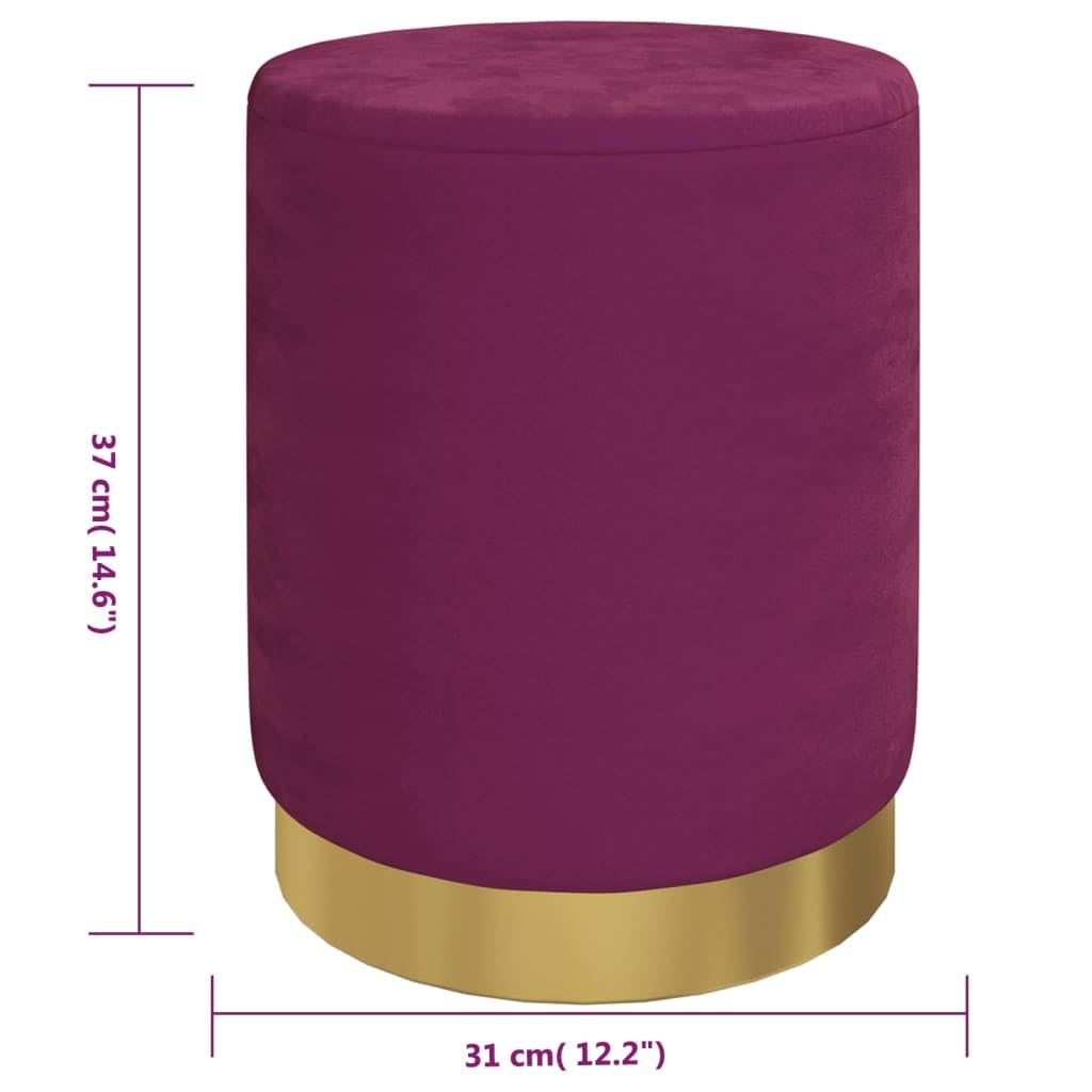 Sgabello portaoggetti rotondo in velluto viola con patta 31 x 37 cm, imbottito e salvaspazio, ideale come seduta per soggiorno, ufficio, balcone e uso esterno