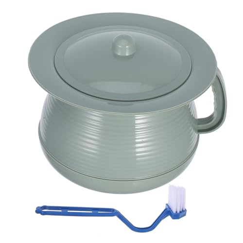 Gogogmee Orinal con Tapa y para Adultos y Cubo de Plástico Resistente con Escupidera Sellada Baño Portátil para Dormitorio y Viaje Incluye Cepillo Limpiador
