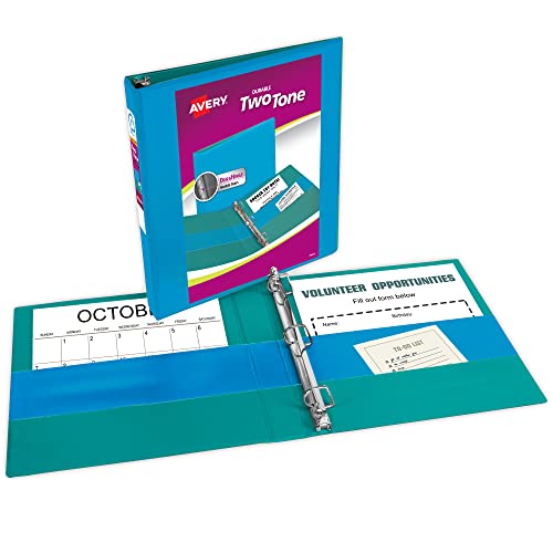 Image of Avery Two-Tone Durable View 3 Ring Binder, 1 Inch Slant Rings, Blue /Teal Binder (17290)