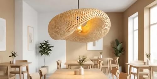 Suspension en bambou tissé main ovale pour adoucir l'ambiance du salon moderne