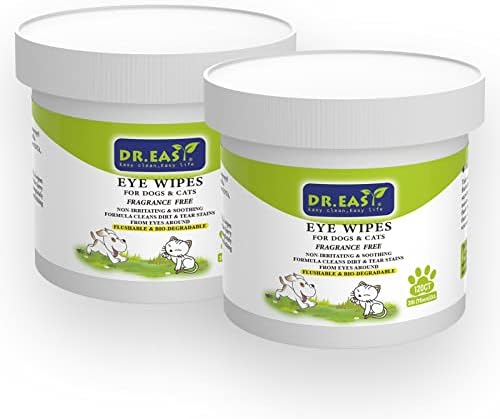 DR.EASY Pet Eye Wipes 240Ct for Dog Cat Horse & Rabbit,Tear Stain Remover,Puppy Kitty Eye wash,Remove Dirt Crust Dried Mucus Discharge secretions, Unscented Soft & Gentle,Plant Based Formula