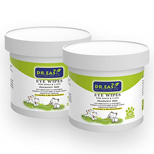 Dr.easy Pet Eye Wipes 240Ct For Dog Cat Horse & Rabbit,Tear Stain Remover,Puppy Kitty Eye Wash,Remove Dirt Crust Dried Mucus Discharge Secretions, Unscented Soft & Gentle,Plant Based Formula #TOP1