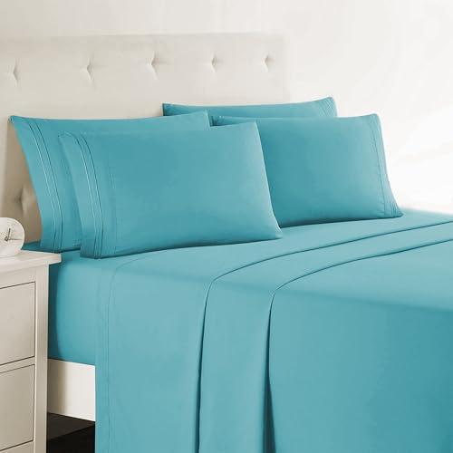 Clara Clark Bed Sheets, Premier 1800 Series Bed Sheet Set with Extra Set Pillowcases, Deep Pocket Fitted Sheet, Luxury Soft Bedding Sheets & Pillowcases, California King, Teal