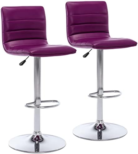 Vogue Furniture Direct PU Leather Bar Stools, Modern Square Adjustable Swivel Barstools with Back, Armless Airlift Counter Height Bar Chairs for Kitchen Dining Set of 2 (Purple)
