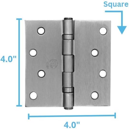 4.0" x 4.0" Square Corners Ball Bearing Door Hinge (Dull Chrome, Pack of 2)