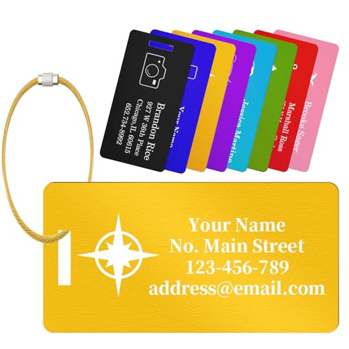 YUYUGO Etiquette Valise Bagage Personnalisables en Alliage d'Aluminium - Gravure Gratuite (Nom/Symbole) - Étiquettes Résistantes pour Avion, Voyage Pro - Compatible Valise Cabine, Bagage à Main