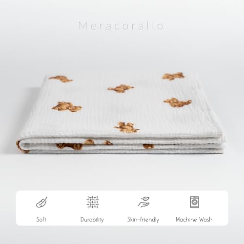Image of Meracorallo Muslin Swaddle Blanket, 100% Cotton Receiving Blanket Soft and Breathable Swaddle Wrap for Baby Boys and Girls, Bears