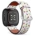 CJBROES Replacement Leather Watch Band, Compatible with Fitbit Versa 3 and Fitbit Sense of Wristband Bracelet Accessory - Tropic-Summer-White
