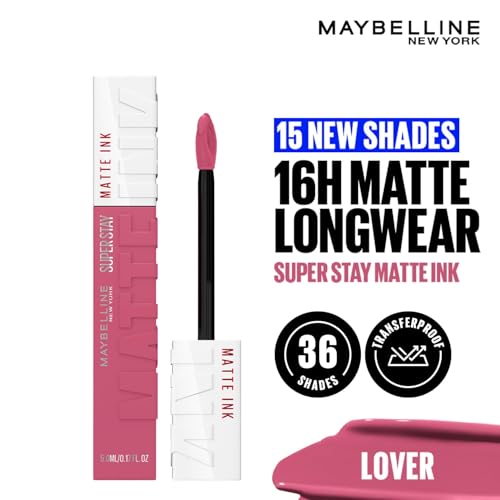 Image of Maybelline New York SuperStay Matte Ink Liquid Lipstick - 15 Lover, Highly pigmented, Transfer Proof & Fade Proof. Maybelline New York SuperStay Matte Ink Liquid Lipstick Lasts Up To 16 Hour | 5ml