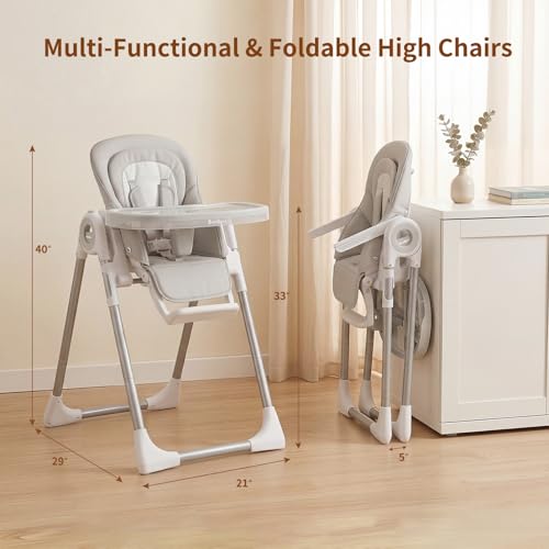 Image of Babilous Baby High Chair, 4-in-1 Foldable High Chair with Auto-Lock Wheels | Auto-Lock Wheels for Safe, Adjustable Comfort, Easy-Clean PU Seat, Infant Feeding, High Chair for Babies and Toddlers
