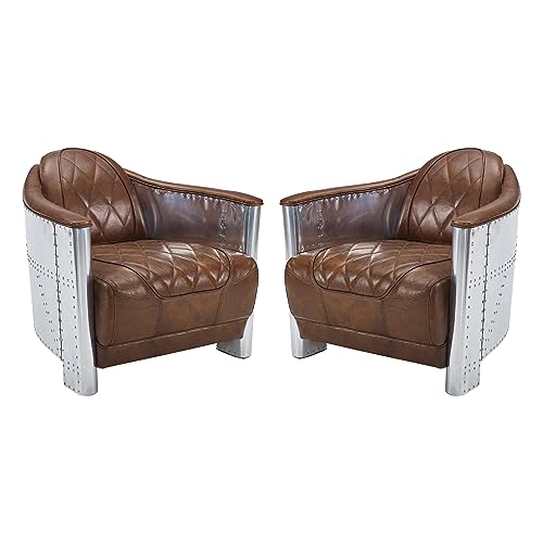 Art Leon Mid Century Industrial Genuine Leather Accent Club Chair Cognac