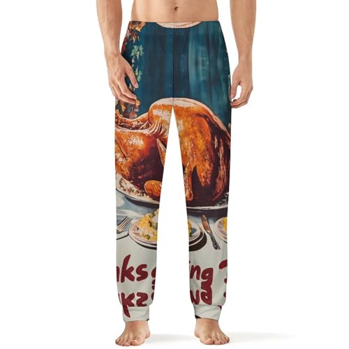 Vintage Thanksgiving Table Men's Pajama Bottoms Sleep Lounge Soft Comfy Pants Sleepwear