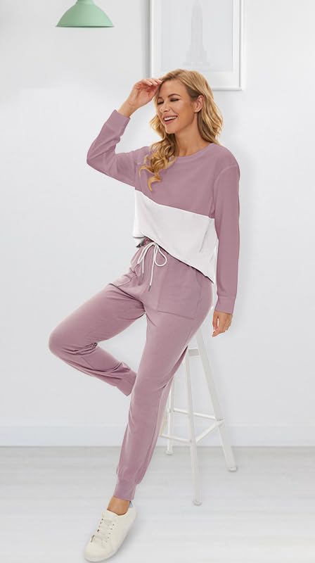 Image of Fengbay Two Piece Outfits for women Long Sleeve Crewneck Pullover Tops And Pants Sweatsuits Lounge Set with Pockets 2026
