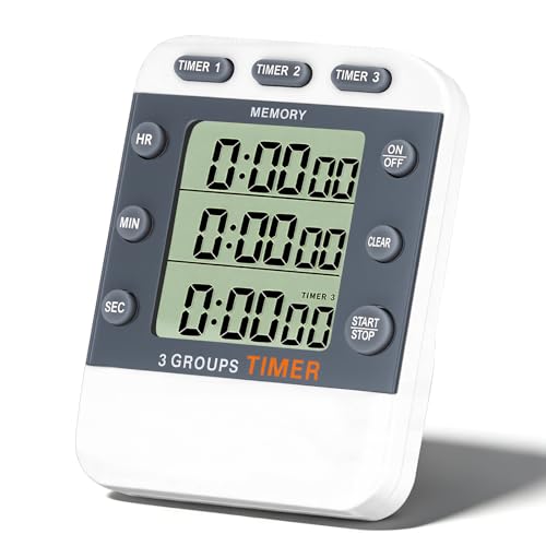 Temporizador Cocina 3 Canales, Temporizador Digital Pantalla Grande, Alarma de Volumen Alto,...