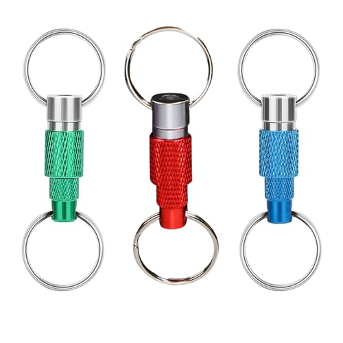 Wohlstand 3 Peças porta-chaves desmontáveis, porta-chaves de libertação rápida separe os ganchos das chaves com anéis divididos duplos, porta-chaves de metal com dupla divisão, Vermelho