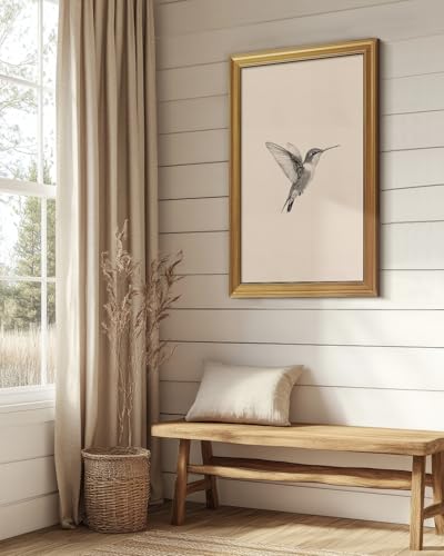 Image of VIYYIEA Vintage Gold Framed Wall Art for Living Room, Birds Canvas Prints Home Decor, Sketch Painting Picture, Bedroom Wall Decor Gifts for Friends or Family -【Hummingbird】-(36L x 24W)