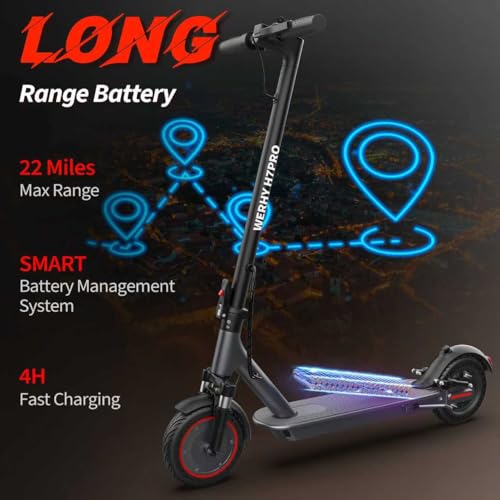 WERHY 10”/8.5” Electric Scooter, 500/350W Powerful Motor, 22/19MPH Top Speed, 25/22/16 Miles Long Range, Folding E Scooter with Dual Braking for Teens and Adults