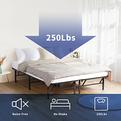Olee Sleep 14 Inch Foldable Dura Metal Platform Bed Frame, Comfort Base Bed Frame, Height For Under-Bed Storage, Black, Twin #TOP3