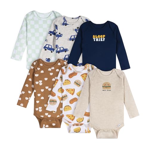 Image of Onesies Brand Unisex Baby 6-Pack Long Sleeve Bodysuits - Breathable Cotton One-Piece Outfits for Newborns & Infants