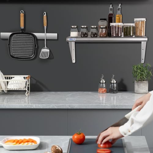 Image of HARDURA Stainless Steel Shelf 12 inch x 36 inch, 230lb Commercial Shelves Wall Mount Metal Shelving with Backsplash and Brackets for Kitchen, Restaurant, Laundry Room and Home