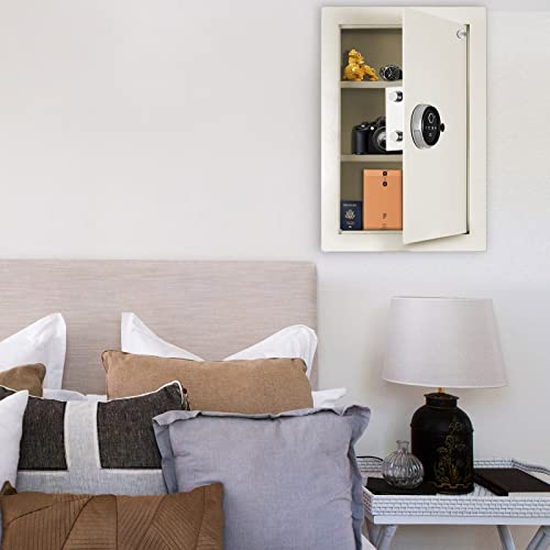 Langger V Biometric Wall Safe, Hidden Fingerprint Security Wall Safe, In Wall Safe Between Studs, Size Upgrade (White - 21"H X 4"D X 13.75"W) #TOP4