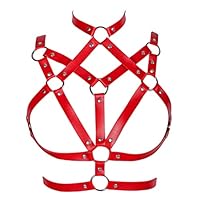 BBOHSS Damen Leder Harness BH Gothic Karneval Punk Mode BH Weihnachten Halloween Party Tanzkostüm (rot)