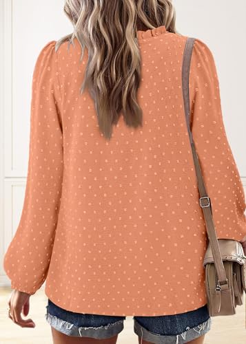 BETTE BOUTIK Women Boho Long Sleeve Shirts Dressy Casual V Neck Fall Fashion Tops Swiss Dot Flowy Blouses