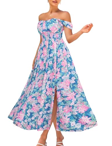 Image of GRACE KARIN 2026 Women's Summer Floral Wedding Guest Dress,Beach Flowy A Line Maxi Off Shoulder Bridesmaid Dresses