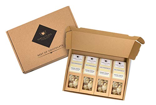 wellnuss „Best of Chocolate“ - Seelenmasseur – Schokocrispies mit weißer Schokolade | Edle Feinschmecker Geschenkbox | Natürlicher Schokoladengenuss ohne Zusatzstoffe | 4 x 70 g