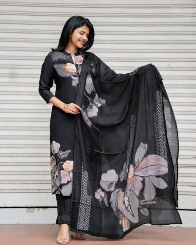 Image of Sun Fashion And Lifestyle Kurta Sets for Woman | Kurti Set |Women's 3 Piece Kurta Pant Dupatta Set |Cotton Blend Kurta Woman |Elegant Suit for Women |Dupatta