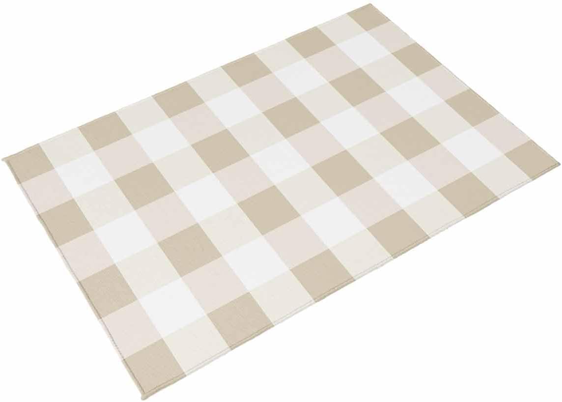 Outdoor Rug 4x6 ft Brown White Plaid Outdoor Large Area Rug Non Slip Rubber Simple Style Washable Front Door Mat RV Rug Camping Carpet Patio Outdoor Rugs for Backyard Balcony Deck Porch Indoor