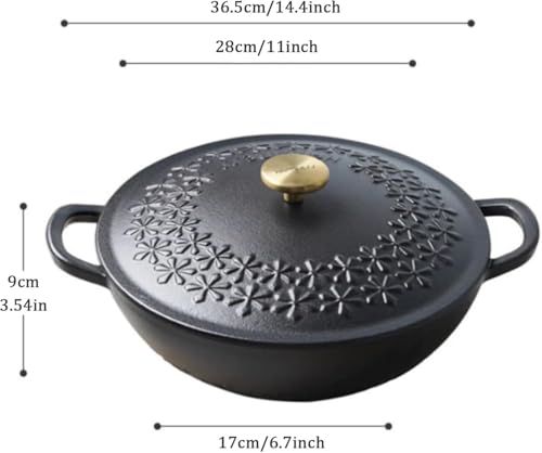 Image of Nutrion Happiness Series Cast Iron Dutch Oven,Round Dutch Ovens Pot with Dual Handle for Bread Baking, Dutch Ovens with Lid (4.2 Litre Wok Shaped Black Enamel Dutch oven)
