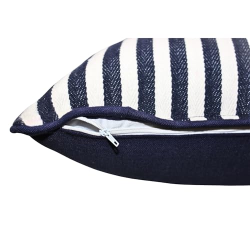 Image of Woven Quilted Floor Cushion Set 60x60x10 CM Navy Blue Stripe with Fillers & Back Cushion, Large Size for Seating, Patio Seat, Meditation, Yoga, Pooja, Guests, Living 24x24x4 Inch