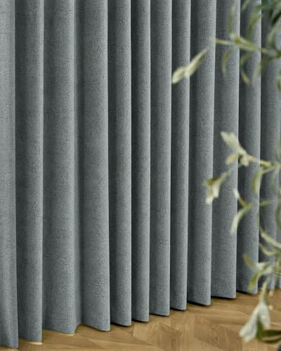 Image of Graywind Motorized Curtains with Track, 100% Blackout Smart Curtains, Hardwired Curtains Compatible with Alexa Google Home Remote Control for Large Windows, Custom Drapes Up to 220 inch, Trace (Denim)