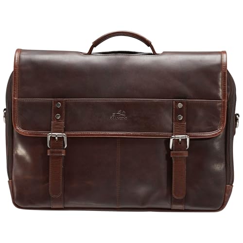 Mancini Buffalo Top Grain Leather Double Compartment Briefcase for 15.6' Laptop/Tablet, Brown