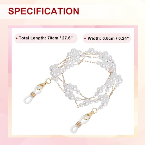 Image of uxcell Beads Eyeglass Chain, Pearl Glasses Strap Eyewear Retainer Chain Around Neck Sunglass Holder for Girls Women