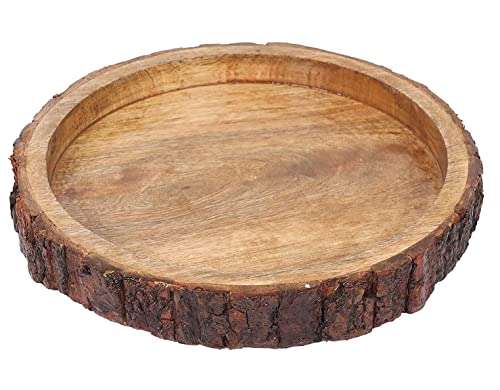 Image of Beautiful Table Decor Round Shape Wooden Serving Tray /Platter for Home and Kitchen (Handmade Natural Wooden Tray 12inch)