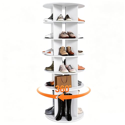 Image of Multi Layer Cylindrical Rotating Shoe Rack Tower,Free Standing 360 Spinning Storage Organizer,Can Store Approximately 30 Pairs of Shoes,Space-Saving Design (6-Tier)