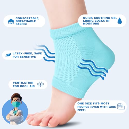 Image of TEAWOO 6 Pairs Blue Moisturizing Heel Socks for Cracked Heel Treatment