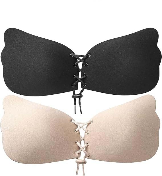 prime cart Adhesive Bra 2 Pieces Strapless Sticky Invisible Push up Silicone Bra for Backless Dress with Nipple Covers Nude. (C)-picture-41