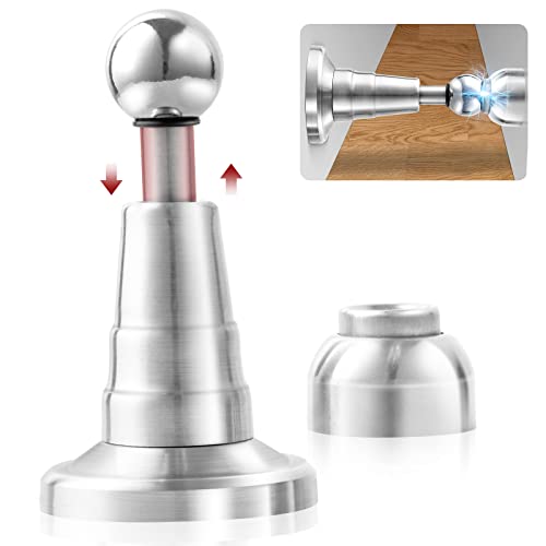 TOKPLNU Magnetic Door Stop, Soft Catch Magnetic Door Holder with Updated Hydraulic Shock Absorber, Stainless Steel, Heavy Duty Magnetic Door Stopper Floor Wall Mounted Outdoor Doorstop, Keep Door Open