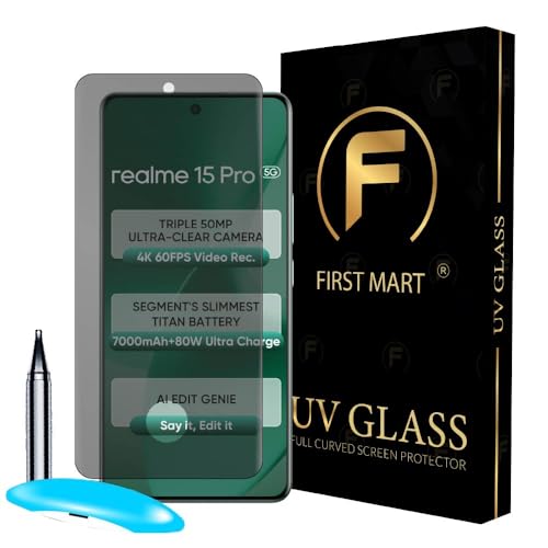 Image of FIRST MART Military-Grade Privacy Tempered Glass for Realme 15 / Realme 15 Pro - 9H Hardness, Edge to Edge, Bubble-Free, Anti-Spy, Anti Peeping [1 Pack]