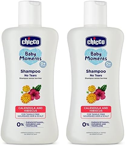 Image of Chicco Baby Moments Shampoo for Babies with Calendula & Hibiscus, 100 ml| No Tears Formula|For Soft & Smooth Hair|Dermatologically Tested|Parabens & Phenoxyethanol Free (Pack of 2)