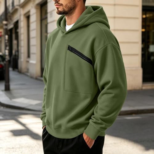 Mens Pullover Hoodie Chest Patch Zip Pocket Rib Cuffs Streetwear Sweatshirt - image 3