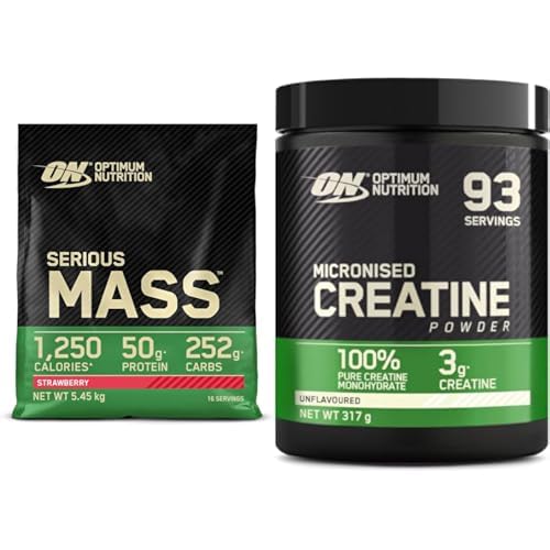 ON Optimum Nutrition Serious Mass Çilek Aromalı 5.45kg 16 Servis + ON Optimum Nutrition Kreatin Aromasız 317g 93 Servis