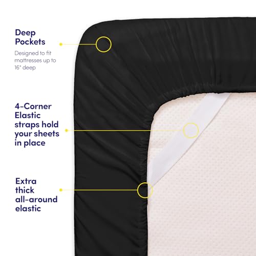 Image of 1500 Supreme Collection Extra Soft Split King Sheets Set, Black - Luxury Bed Sheets Set with Deep Pocket Wrinkle Free Bedding, Over 40 Colors, Split King Size, Black